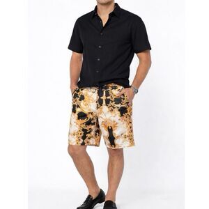Baroque Gold Mens Shorts Black Gold Baroque Print Drawstring Luxury Size Small